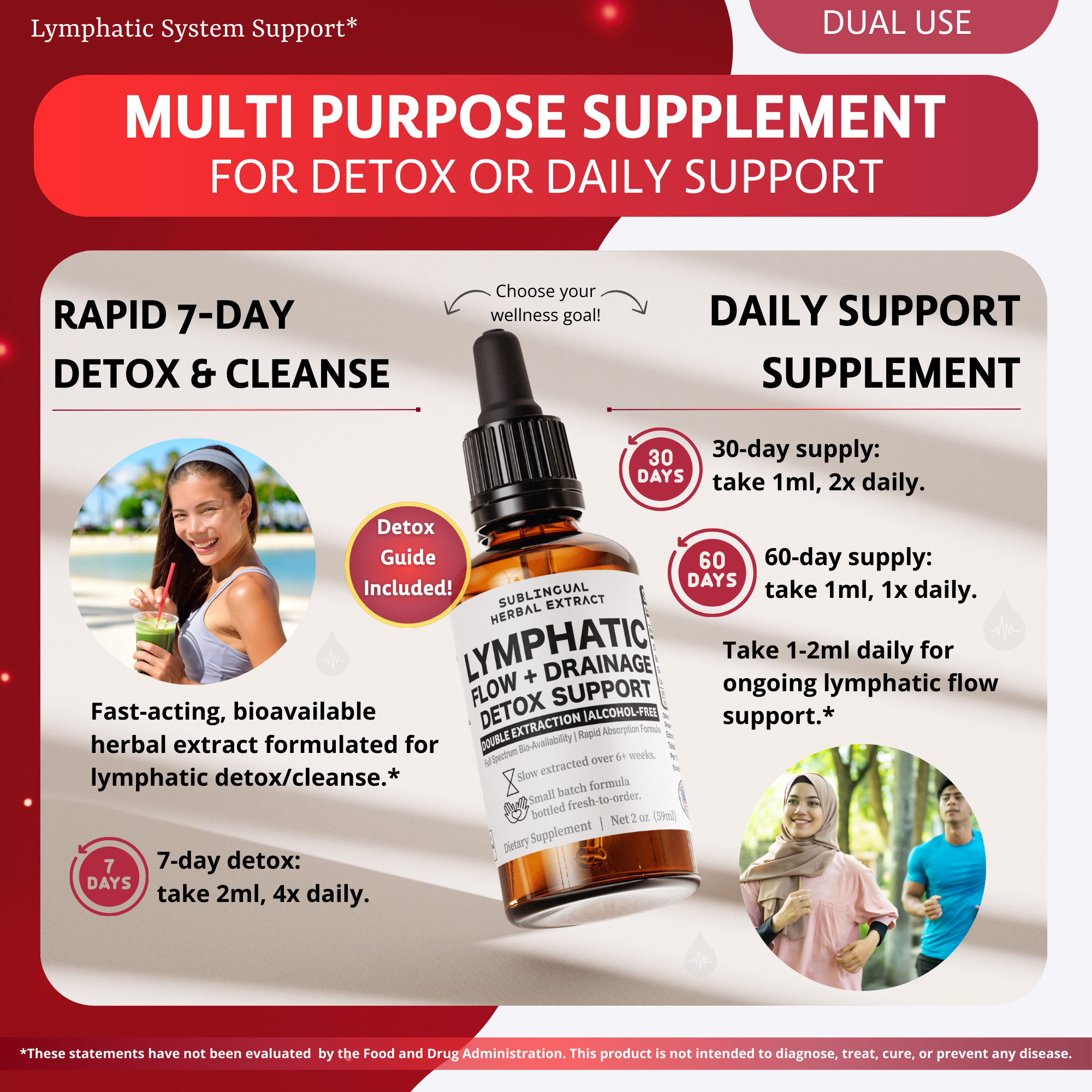 Lymphatic Flow & Drainage Support - 60 Servings - Alcohol-Free - 2 oz - US Made