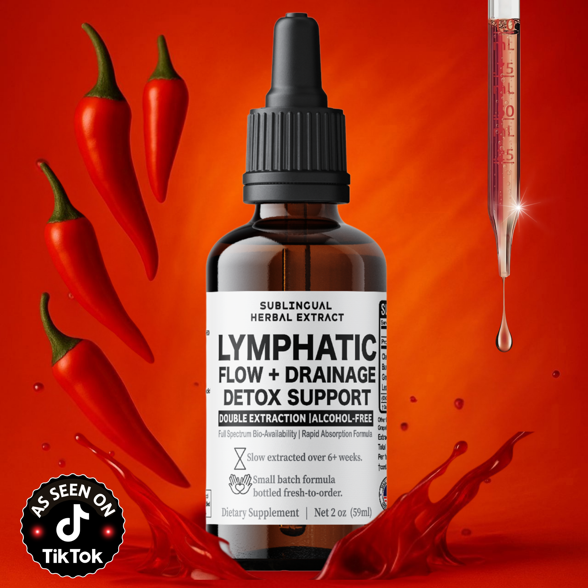 Lymphatic Flow & Drainage Support - 60 Servings - Alcohol-Free - 2 oz - US Made